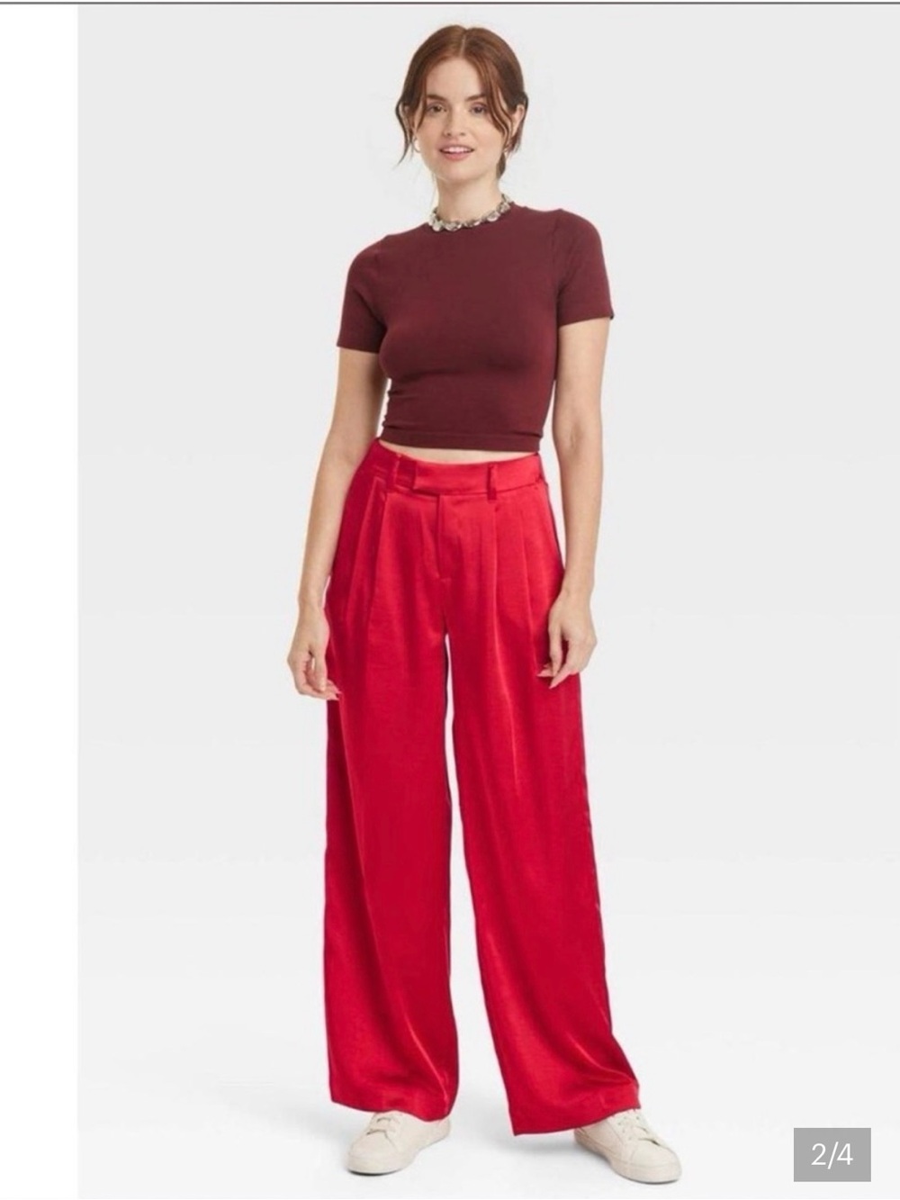 A New Day Wide-Leg High-Rise Satin Trousers